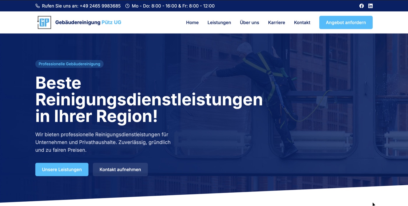 Webauftritt der Gebäudereinigung Pütz UG